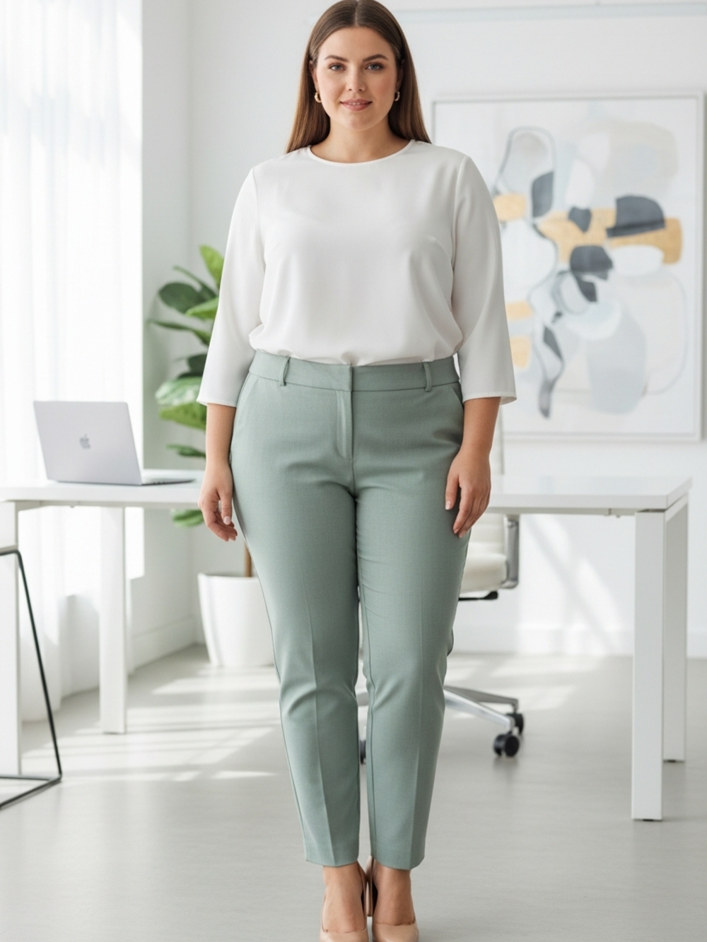 🌿 RW&CO. Sage Mint Slim Leg Ankle Trousers — Size 12